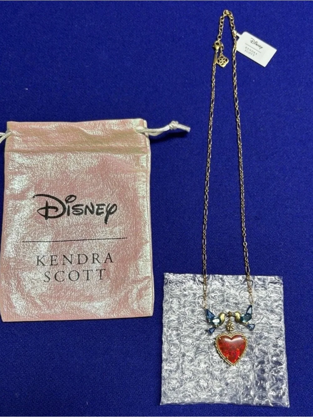 Kendra Scott Disney Princess Heart Pendant Necklace Red Opal Blue Crystal Birds
